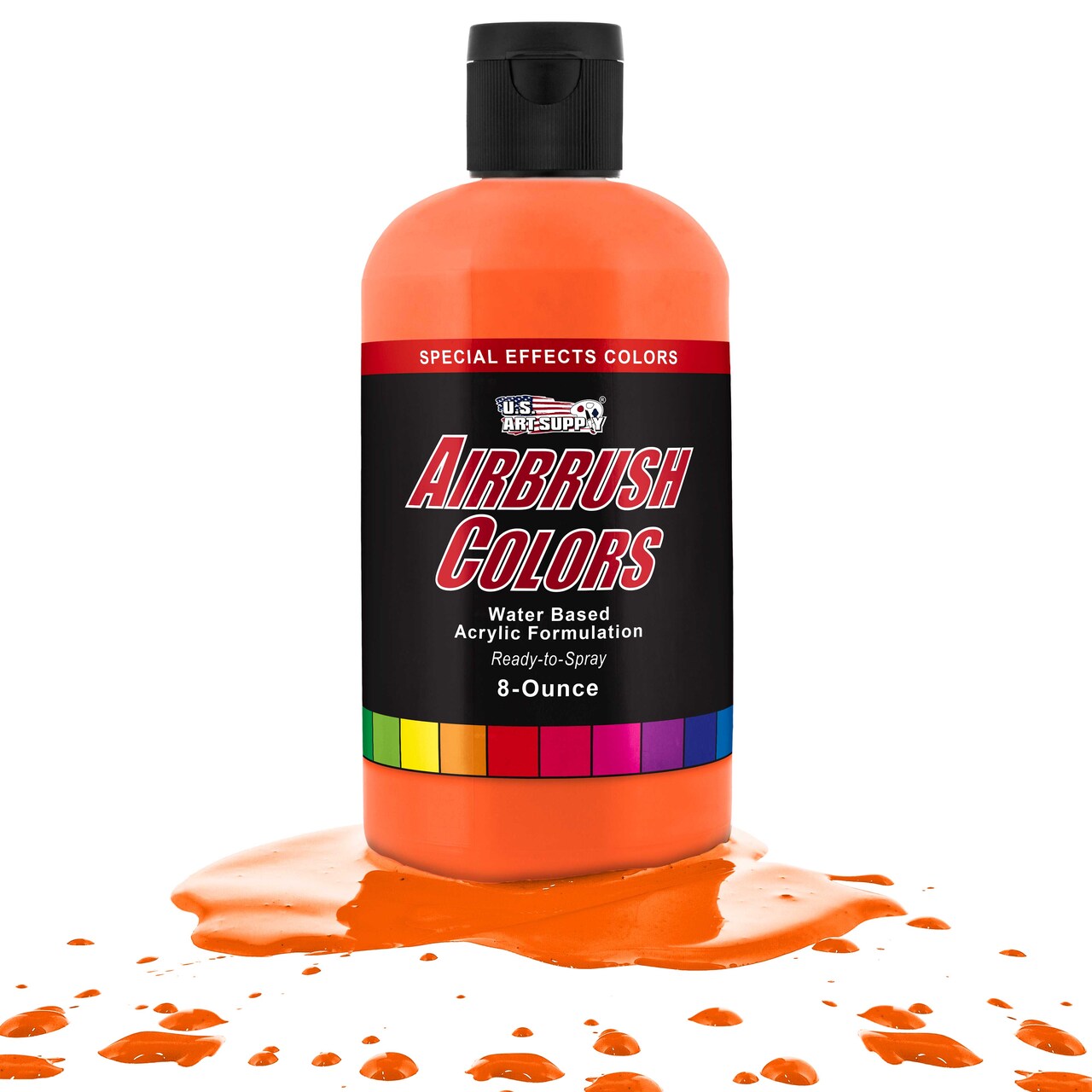 U.S. Art Supply Neon Orange Acrylic Special Effects Airbrush Paint - 8oz Ready to Spray Air Brush Paint for Nails, Models, Fabric - Water-Based Air Brush Painting